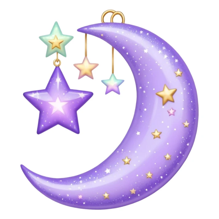 Beautiful sparkly glittery shiny pretty hanging pastel lilac lavender Violet crescent and stars aesthetic deco sticker