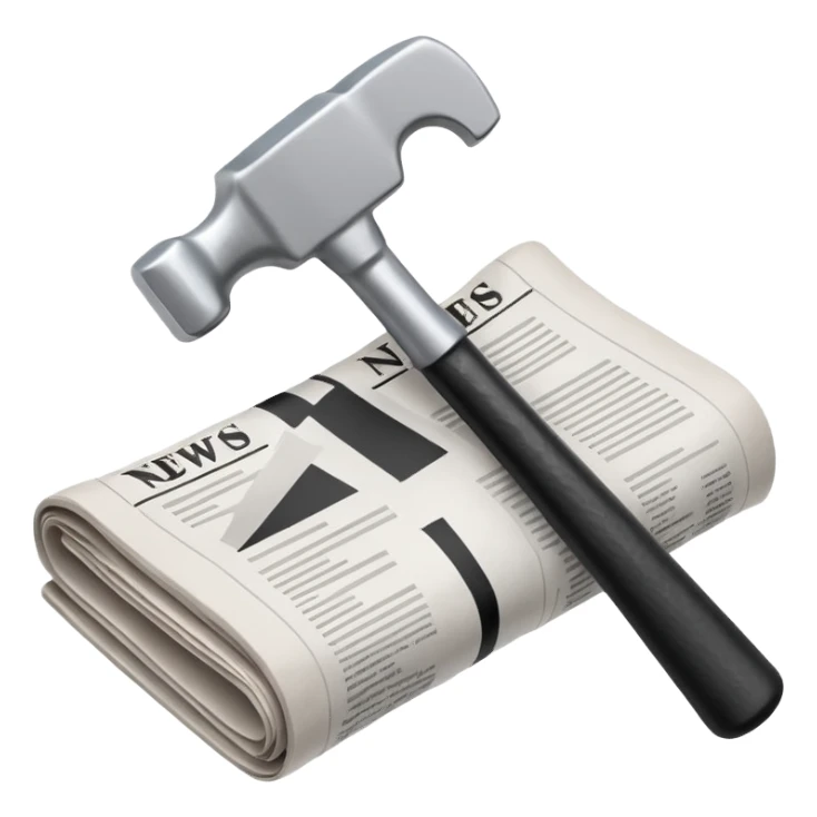 hammer striking newspaper, symbolizing breaking news in metalworking emoji sticker