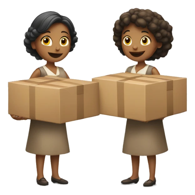 two women holding two boxes of boxes facing each other sticker