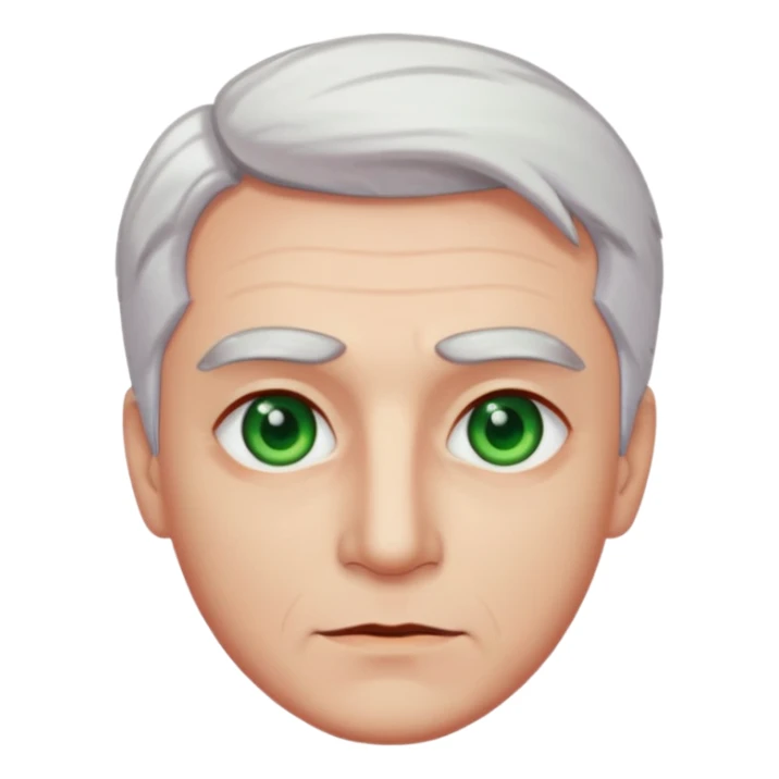 A man with red eye, brown eyebrow, hair white and green like a leeks sticker