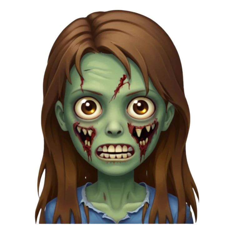 Girl zombie with brown long hair with teeth and serious face IOS style sticker
