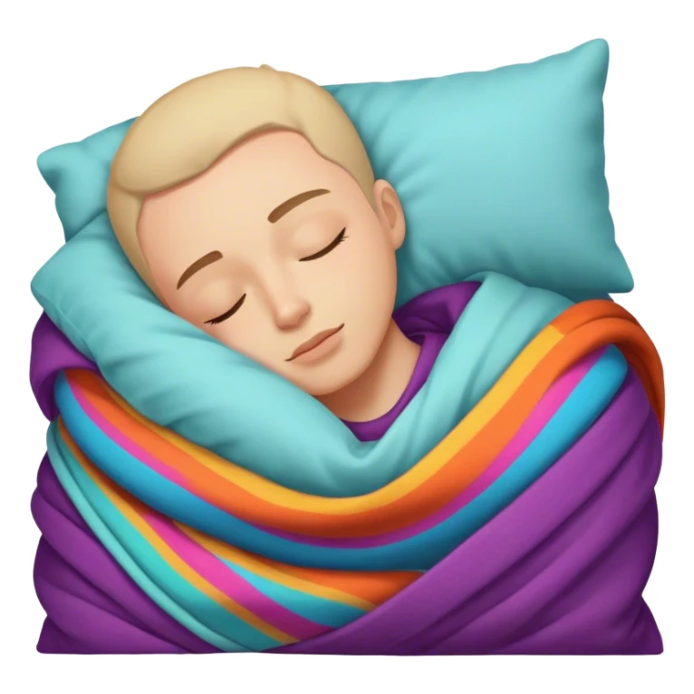 A sleeping person with a colorful pillow and cozy blanket sticker
