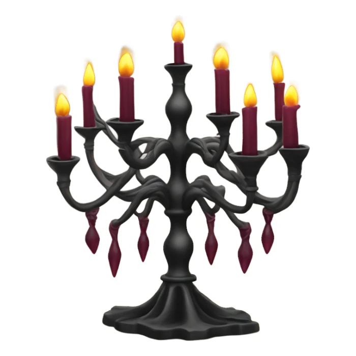 black seven-branched candelabrum with burgundy flames sticker