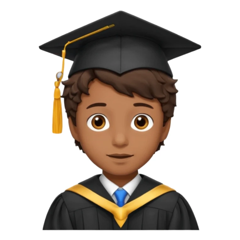 not so dark, short very wavy hair, brown eyes, Brunette boywith graduation sticker