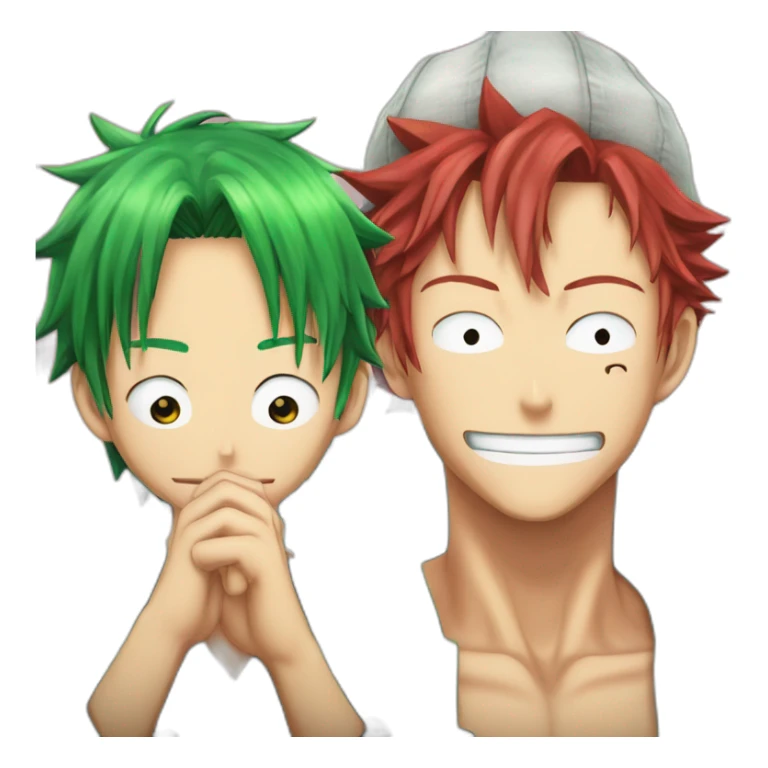 Shanks (red haired guy from One Piece) and Zoro (Green Haired guy from One Piece), touching their lips sticker