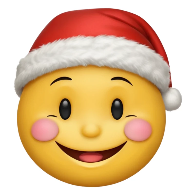 Smiley face smiles with closed eyes in a red Christmas hat sticker