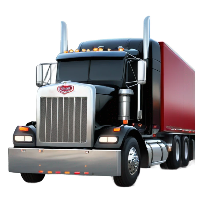 Peterbilt 389 stretch black with red frame with flat top and slash cut exhaust stacks and dual rear tires and flat bumper sticker