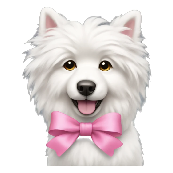 White fluffy dog with a pink bow sticker