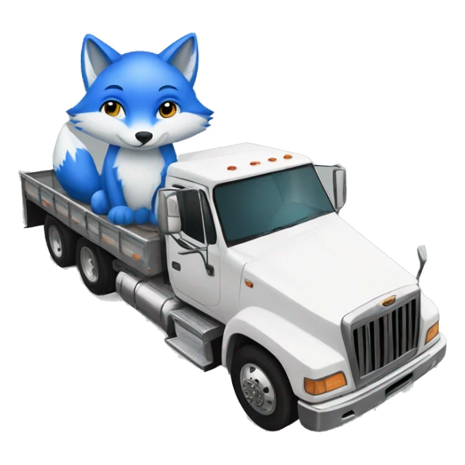blue fox sits on a truck with a trailer that is driving on the road sticker