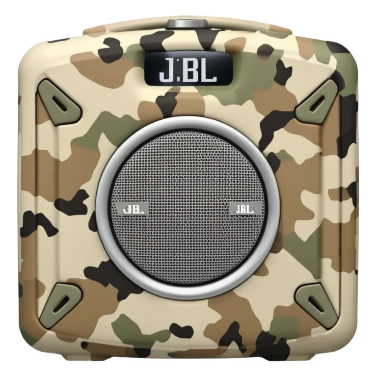 Geometric JBL Clip 4 speaker with desert camouflage pattern, simple iOS emoji style sticker