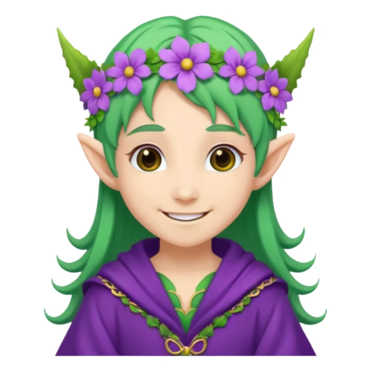 green hair elves, wearing purple with flower crowns sticker