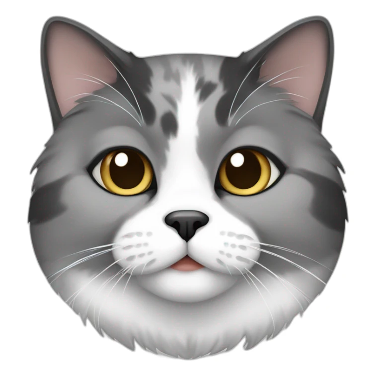 senior fat diluted calico cat, white chin, black nose, grey ears, grey and white sticker