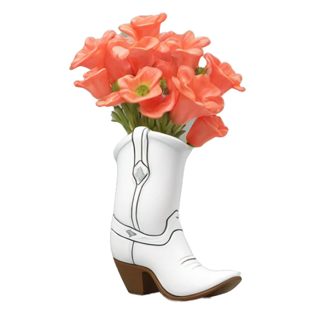 White cowgirl boot vase with coral sticker