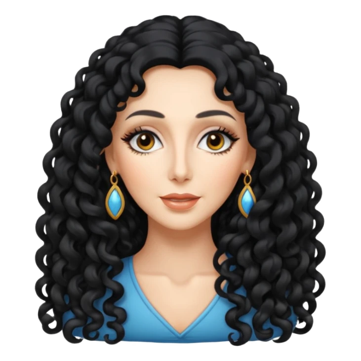 Cher with long black curly hair sticker