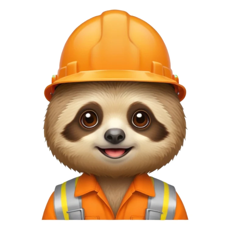 cute baby sloth head, orange hard hat, no body sticker