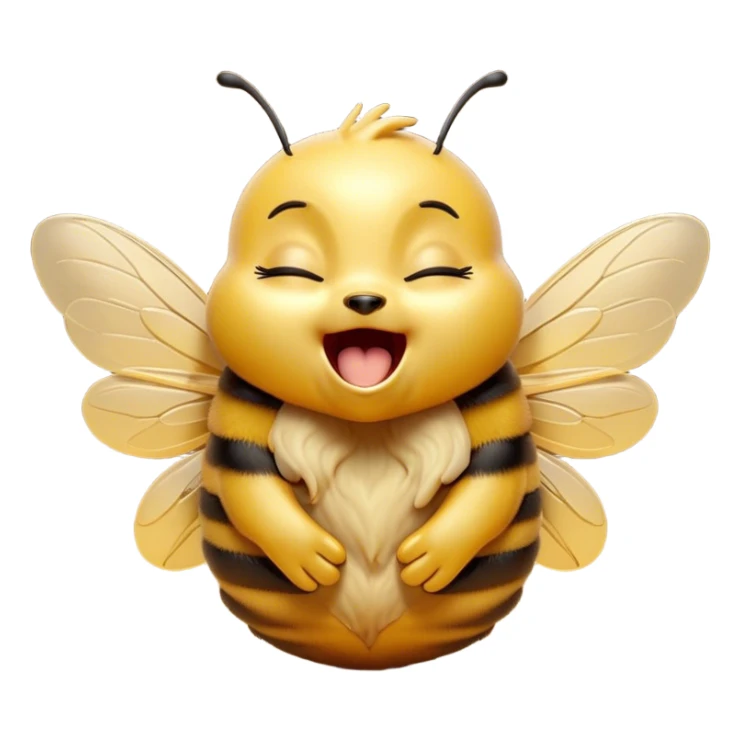 Cinematic Adorable Yawning Bee Portrait Emoji, Head tilted slightly with a dramatic, wide-open yawn, showcasing a tiny, fuzzy body with gently drooping wings and sleepy, half-closed eyes, Simplified yet irresistibly cute features, highly detailed, glowing with a soft, cozy golden glow, high shine, relaxed yet expressive, stylized with a dash of whimsical honey charm, soft glowing outline, capturing the essence of a drowsy bee that appears ready to stretch out for a nap! sticker