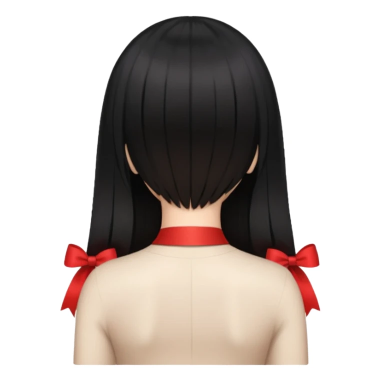 girl back view with single red ribbon in the middle black hair sticker
