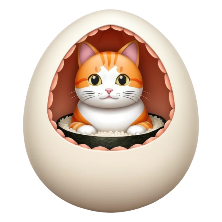 cat sitting in an egg made of sushi sticker