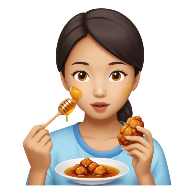 Asian girl eating honey chicken sticker
