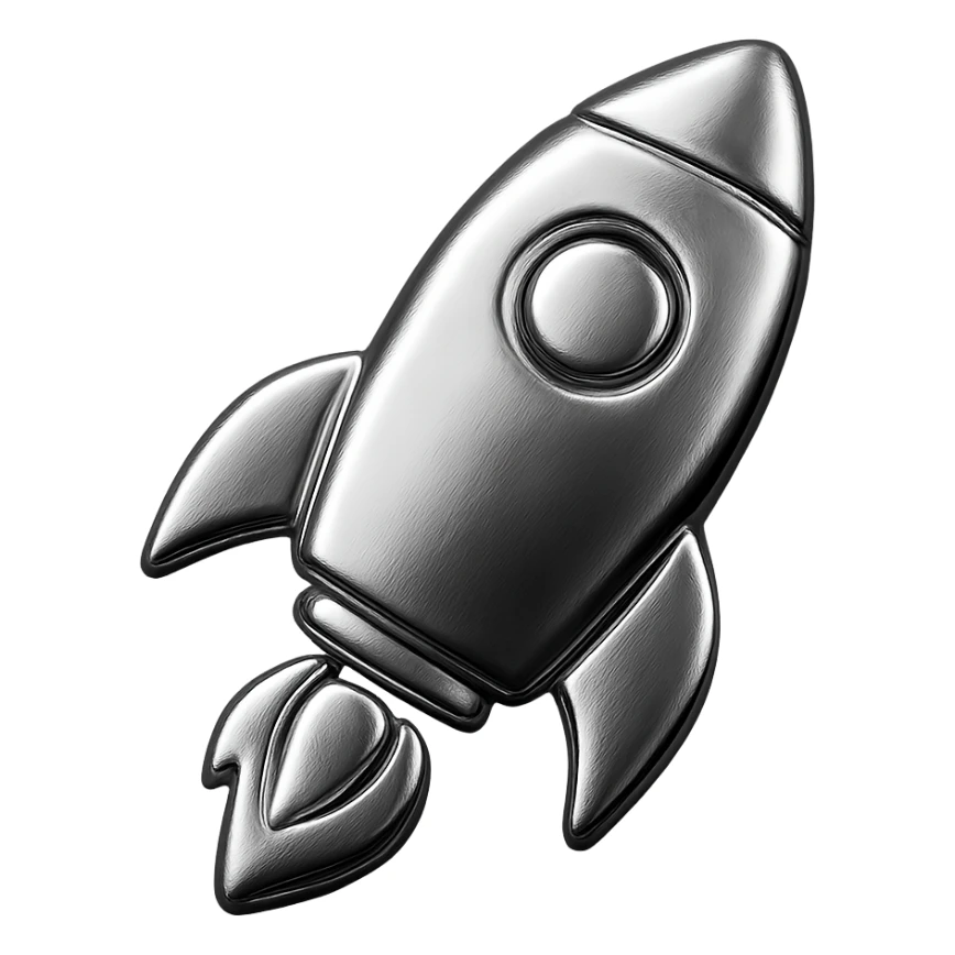 icon of a rocket with reflective metallic chrome finish sticker
