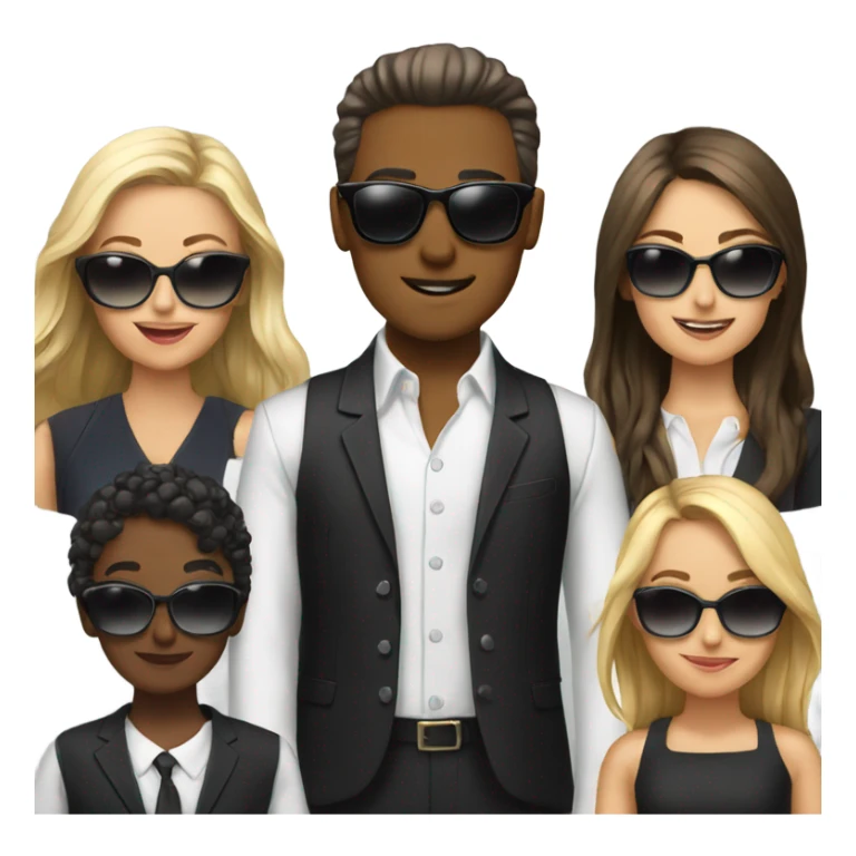 formal look with sunglasses Six girls next to him. sticker