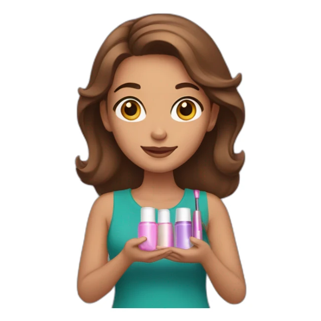 brown-haired girl holding cosmetic products in her hands sticker