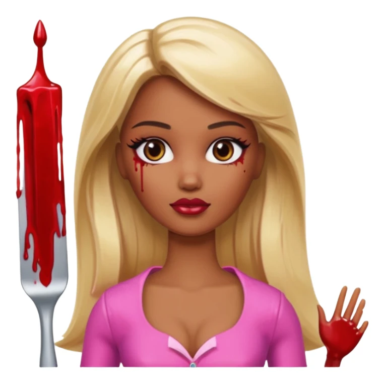 Brown skin blonde hair barbie with blood sticker