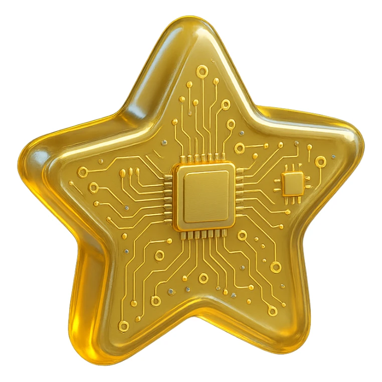 star with circuit patterns and metallic sheen, evoking AI and technology themes sticker