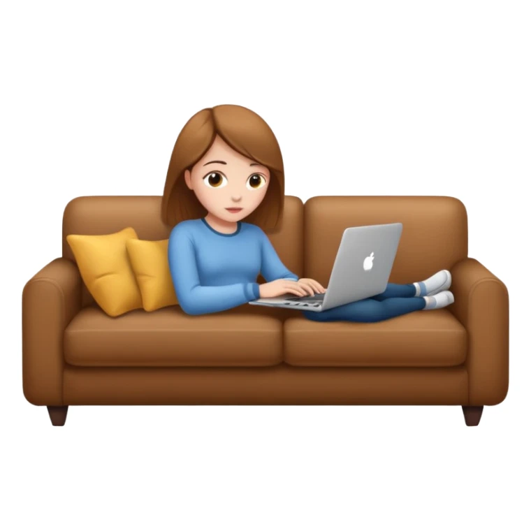 A girl is working with a laptop while lying on the sofa sticker