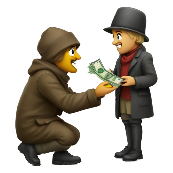 A German gives money to a beggar sticker