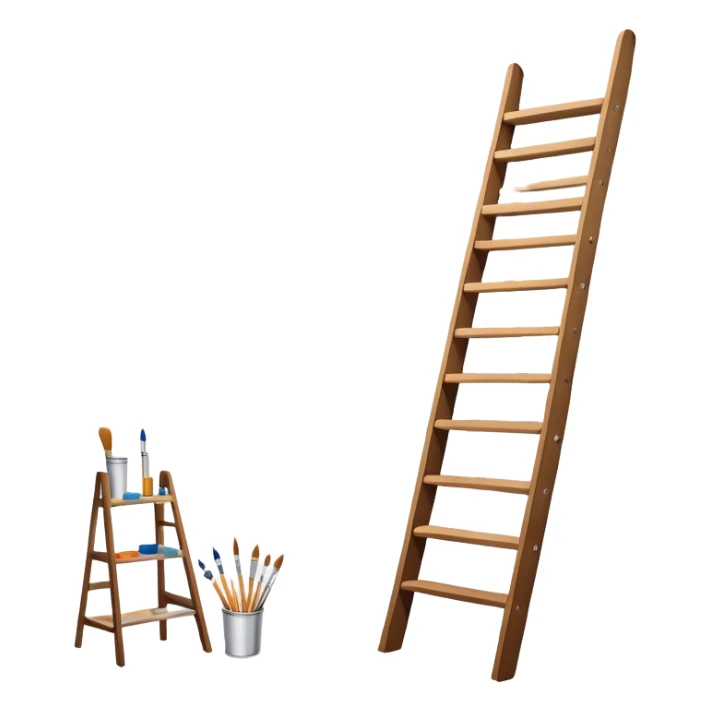 Wall painting icon, hand-painted mural on a wall, visible paintbrushes, paint pots, and ladder, intricate patterns or designs in progress, minimalistic style, clean lines, transparent background. sticker