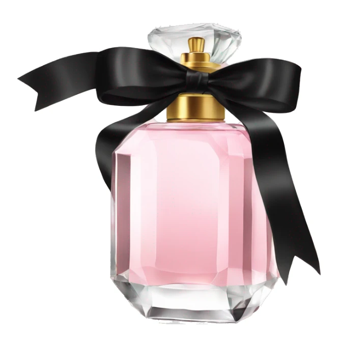 light pink crystal perfume bottle with black ribbon display sticker