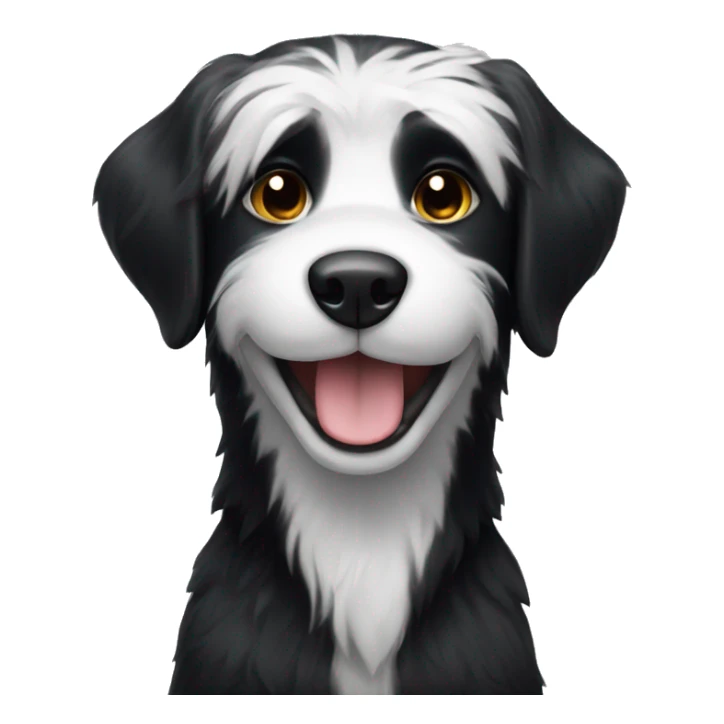 A black dog with white fur smiling sticker