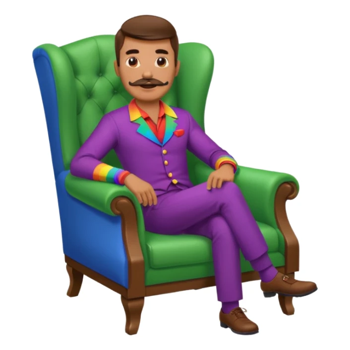 gay man rgb outfit, long chair, mustache sticker