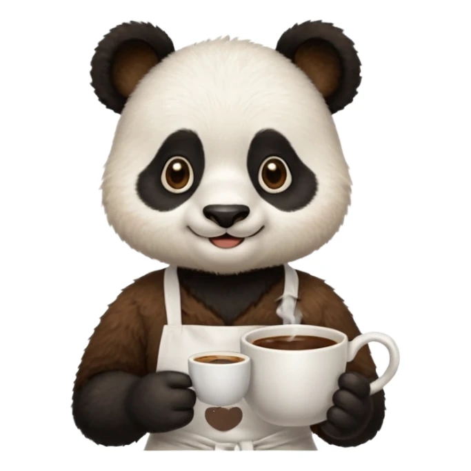 barista panda, wearing apron, holding coffee sticker