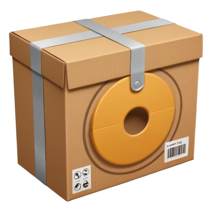  cardboard delivery box with a shipping label and tape. Rounded, glossy, smooth, soft shadows, white background.


 sticker