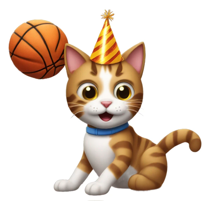 cat wearing a birthday hat dunking a basketball sticker