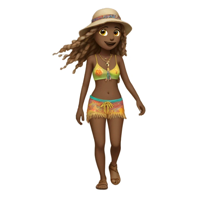Hippie girl walking on beach sticker