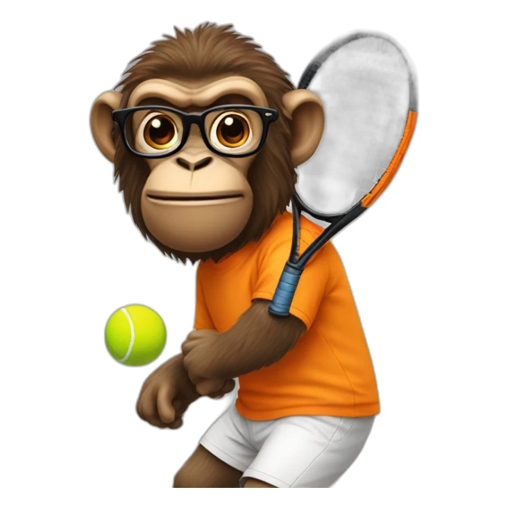 ape playing tennis in orange shirt with glasses sticker