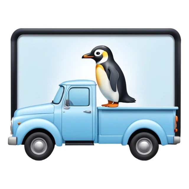 Camion bleu clair avec Pingouin sur affiche publicaitaire sticker
