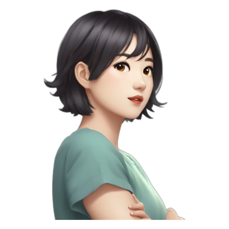 arms crossed kpop girl idol short hair looking back over shoulder sticker