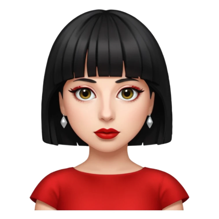 Create lady gaga with a red dress and black short hair with bangs sticker