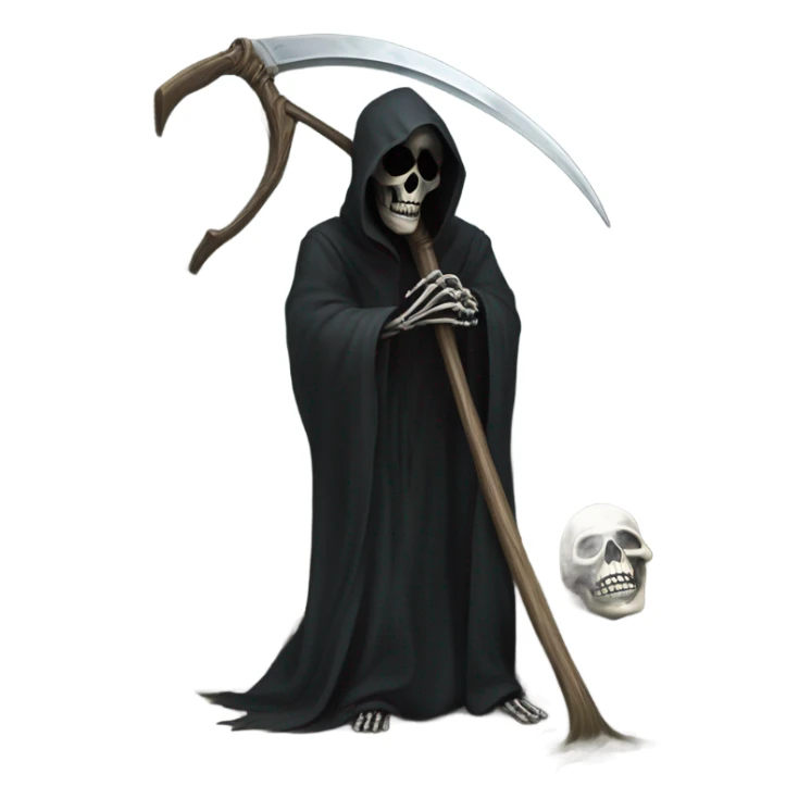 Grim reaper face palming holding a scythe next to a fallen tree sticker