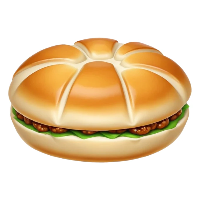 Shanghai pan-fried pork buns Shengjianbao with visible crispy bottom, simplified emoji style with bold outlines and bright colors, cartoon style juicy breakfast buns sticker