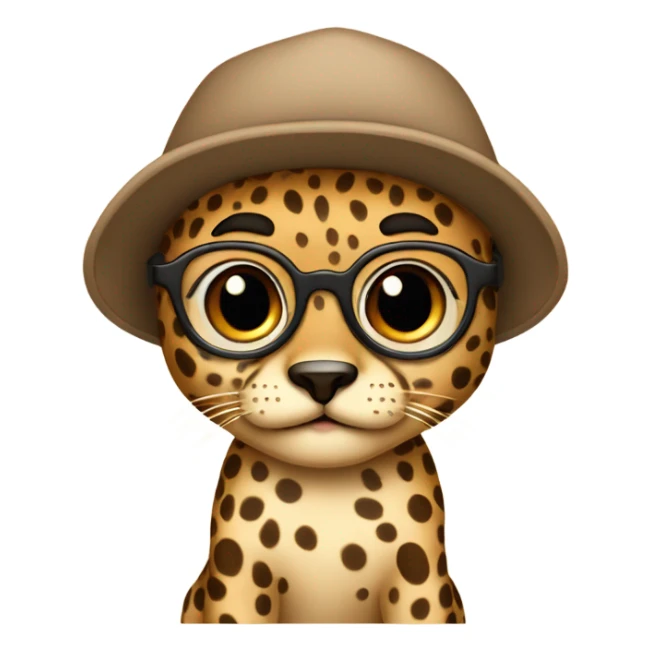 baby cheeta with backwards brown cap, brown-lens glasses sticker