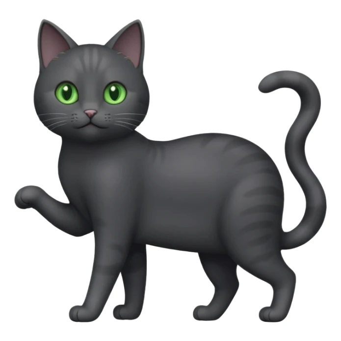 full body gorgeous solid dark grey cat with green eyes, white paws and white whiskers playing sticker