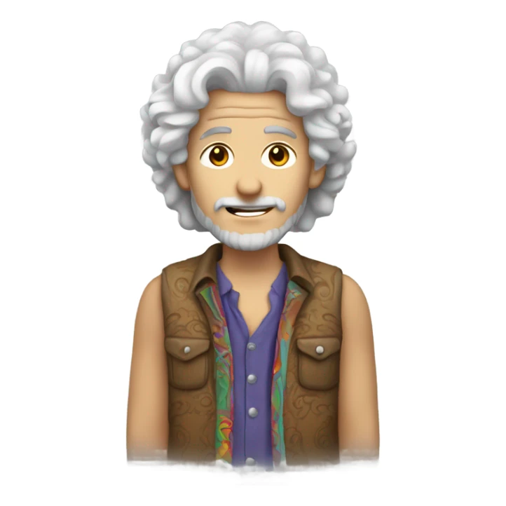 White haired guy with curly hair and hippy outfit  sticker
