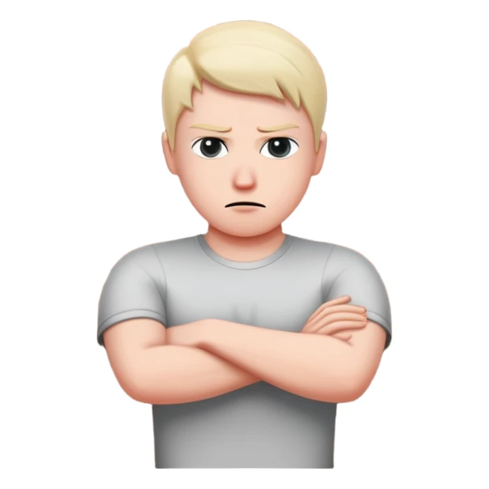 person building brick wall between themselves and others, emotionally distant expression, arms crossed defensively, turning body away from connection, cold eyes avoiding eye contact, visible barrier or shield symbol sticker