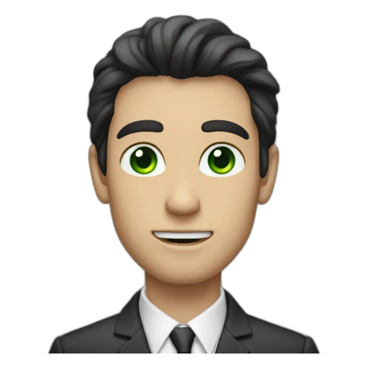 a man with long dark hair in a suit, green eyes sticker