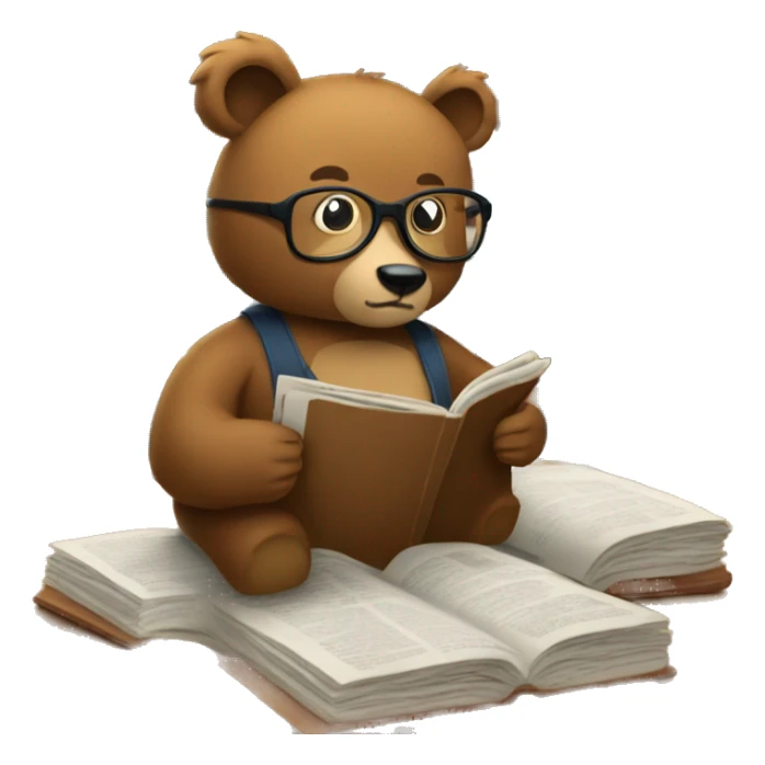 “Bear sitting in a library wearing glasses reading a newspaper sticker